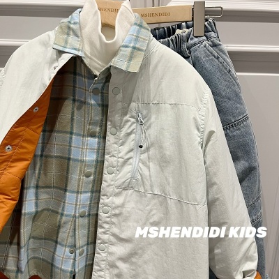 2025冬季新款韩国童装三防面料男童男宝宝简约小圆领薄款棉服外套