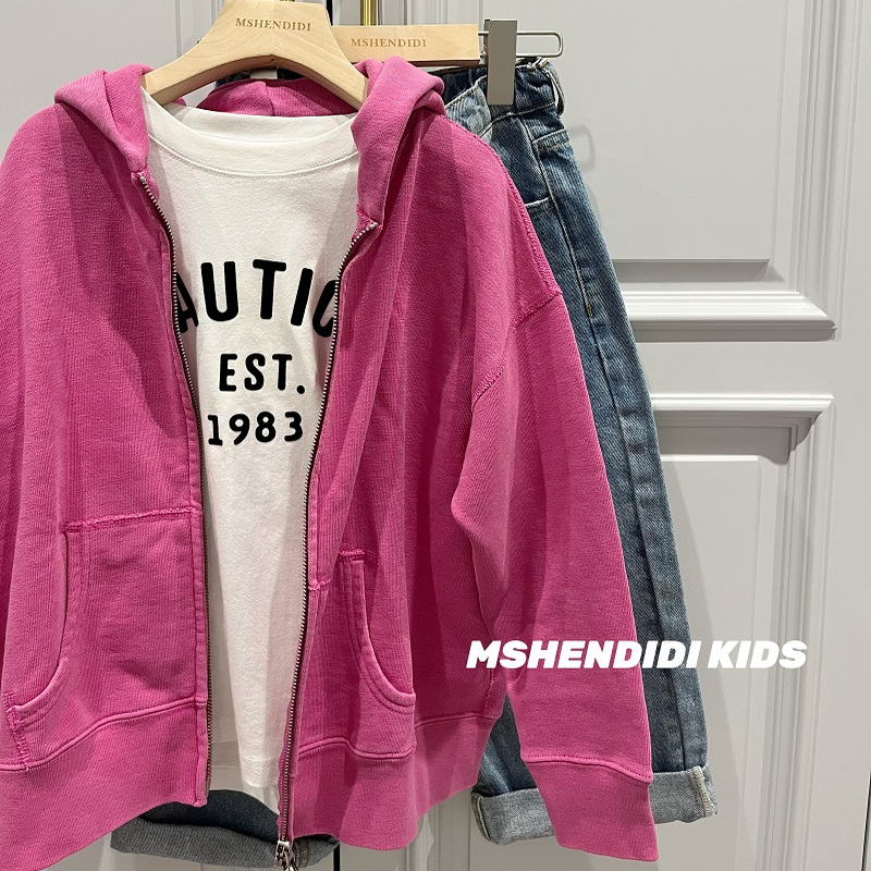 男女童都可穿 好看日系25秋冬新款刺绣徽章贴布开衫卫衣连帽外套