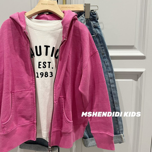 男女童都可穿 好看日系26秋冬新款刺绣徽章贴布开衫卫衣连帽外套