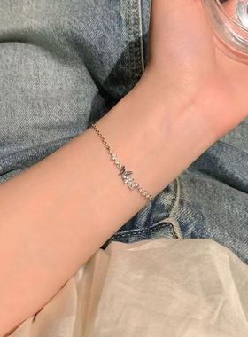 微镶锆石蝴蝶手链女ins小众设计 学生闺蜜手饰夏天简约蝴蝶结手链