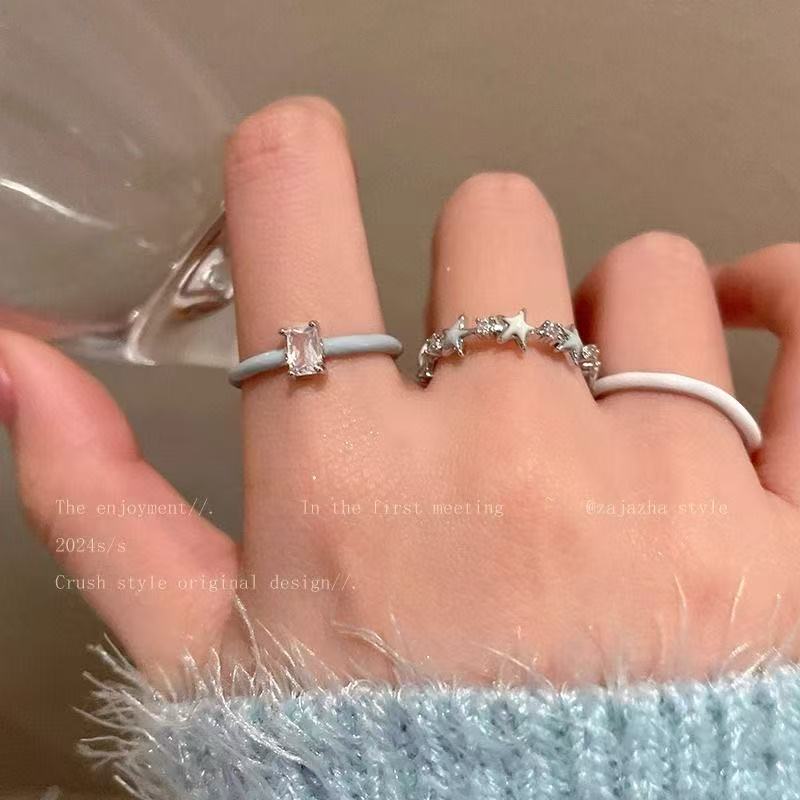 蓝色滴釉锆石星星戒指女小众设计