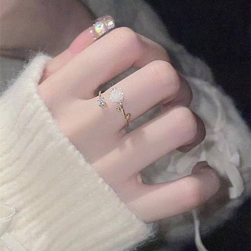 韩国网红山茶花朵戒指女高级感
