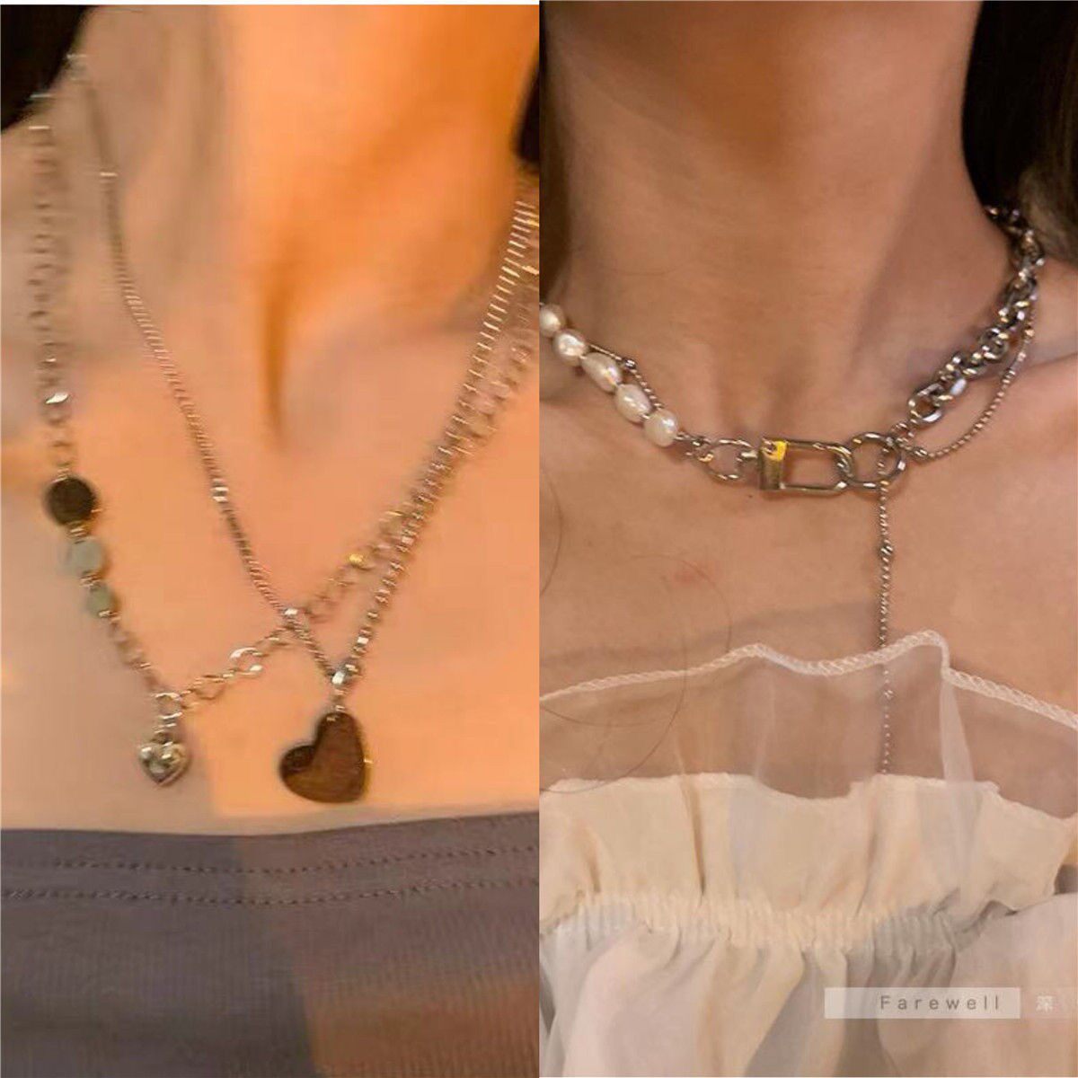 여성용 맞춤형 다용도 사랑 목걸이의 한국어 버전 틈새 디자인 인터넷 연예인 같은 스타일의 쇄골 체인 여성용 프랑스 진주 목걸이