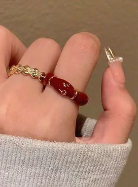 红色竹节滴油戒指女个性食指戒