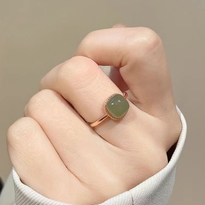 小方糖开口可调节仿玉石戒指