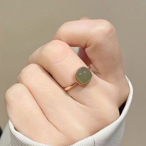 小方糖开口可调节仿玉石戒指