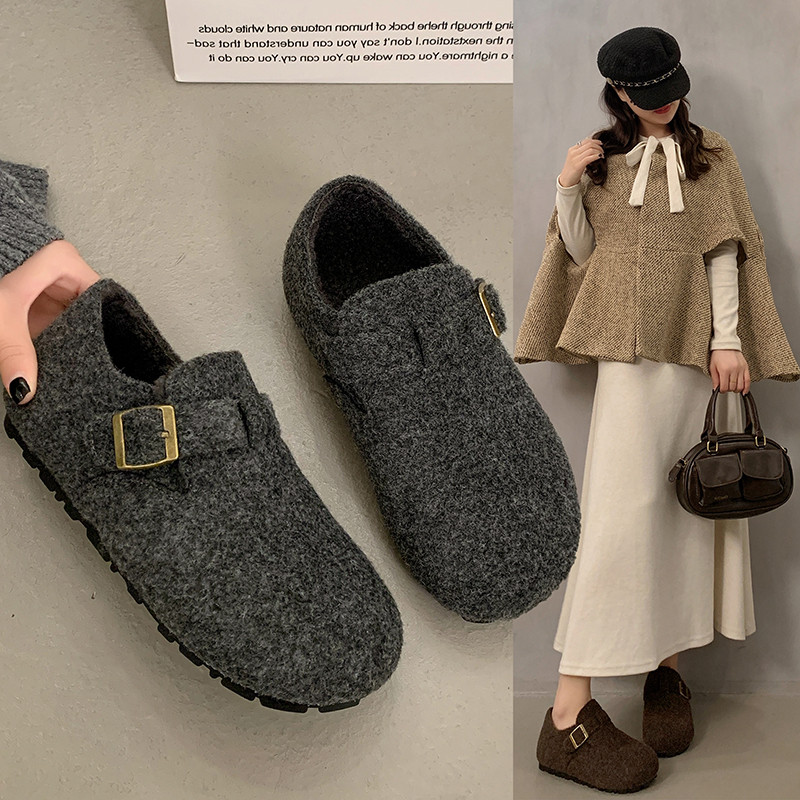 加绒勃肯鞋女秋冬2025新款平底内增高灰色毛毛豆豆鞋外穿博肯棉鞋