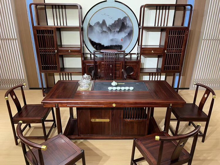 沙比利1.8米茶台全实木新中式茶桌办公家用客厅茶几功夫多功能桌