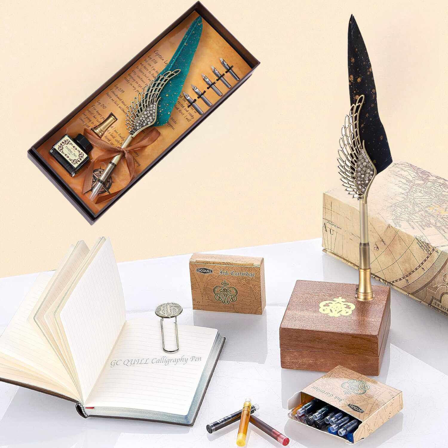 欧式复古羽毛钢笔蘸水笔书写全套学生送墨水工具套装拍摄道具工具