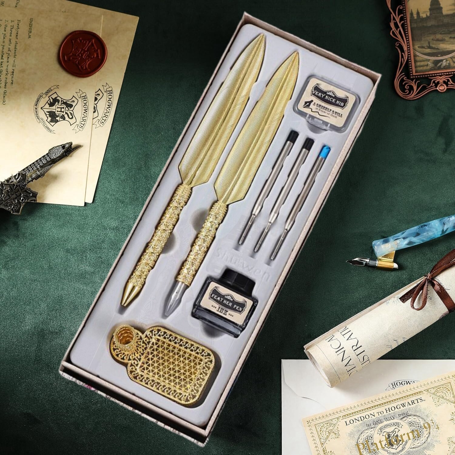 新款高级全金属羽毛钢笔圆珠笔豪华款细致精雕送老师同学生日礼物