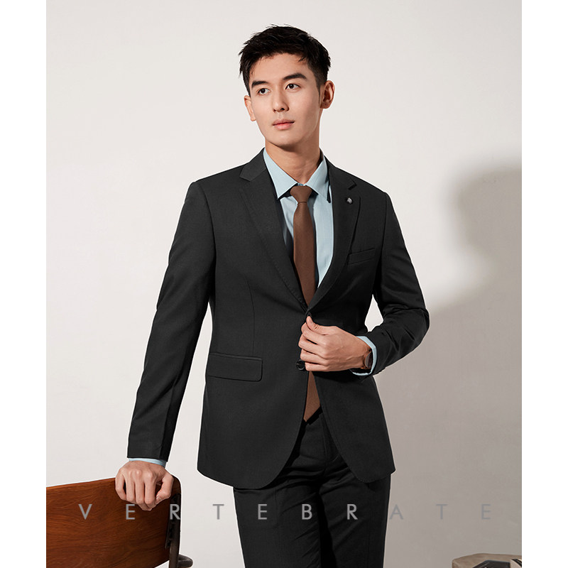 脊椎动物男装黑色职业装工作服西服含羊毛复古欧美绅士西装正装