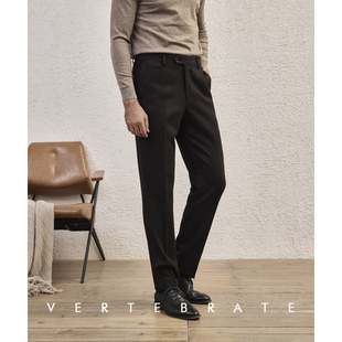 脊椎动物男装秋冬毛呢羊毛复古西裤深咖色暗人字纹男士长裤