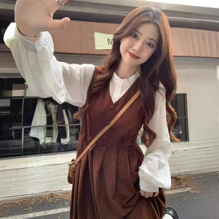 初秋季连衣裙背带两件套日系学院风套装裙子女秋冬2025年新款长裙