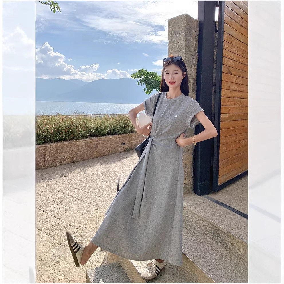 小众设计感连衣裙女中长款2026夏季大码胖M法式显瘦垂坠感T恤裙子