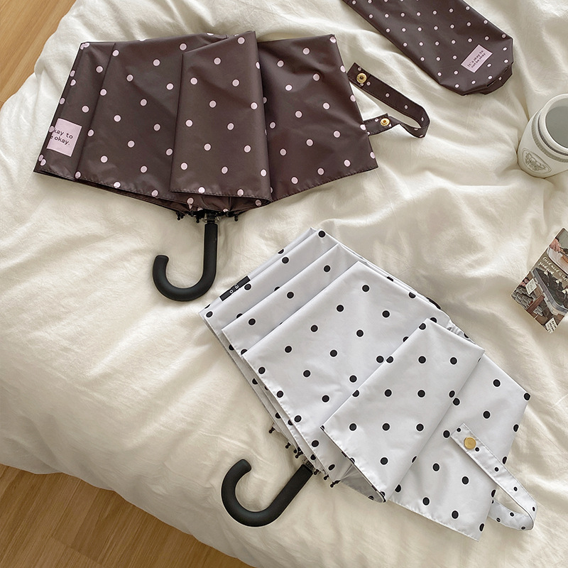 韩系弯钩小波点加固加厚折叠雨伞