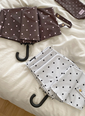 韩系弯钩小波点折叠雨伞防晒紫外线黑胶遮阳伞晴雨两用便携太阳伞