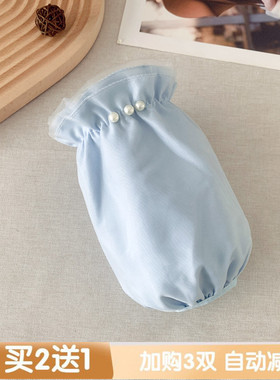 2025米色袖套短款女秋冬羽绒服防脏护袖蕾丝白色套袖蓝色棉衣袖套