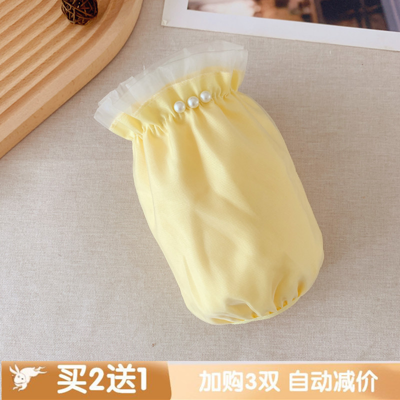 2025米色袖套短款女秋冬羽绒服防脏护袖蕾丝白色套袖黄色棉衣袖套