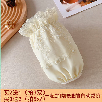 韩版isn蕾丝袖套双层防污时尚少女学生套袖羽绒服防脏袖筒短款白