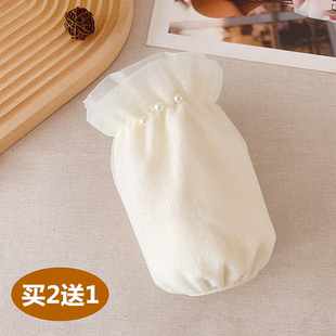 2025米色袖套短款女秋冬羽绒服防脏护袖蕾丝白色套袖蓝色棉衣袖套