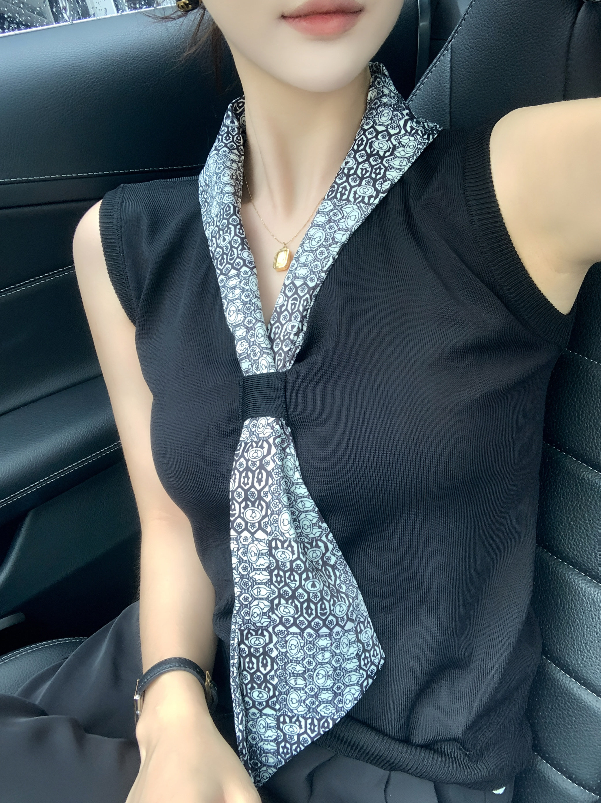 2024丝带领结无袖毛织背心女夏季针织衫女新款250785