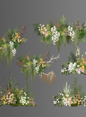 新品黄绿色花艺小清新素材ipad手绘婚礼PSD效果图设计分层素材