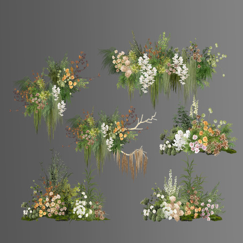 新品黄绿色花艺小清新素材ipad手绘婚礼PSD效果图设计分层素材