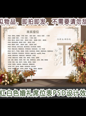 新品香槟红色婚礼迎宾区席位表造型设计效果图PSD分层源文件素材
