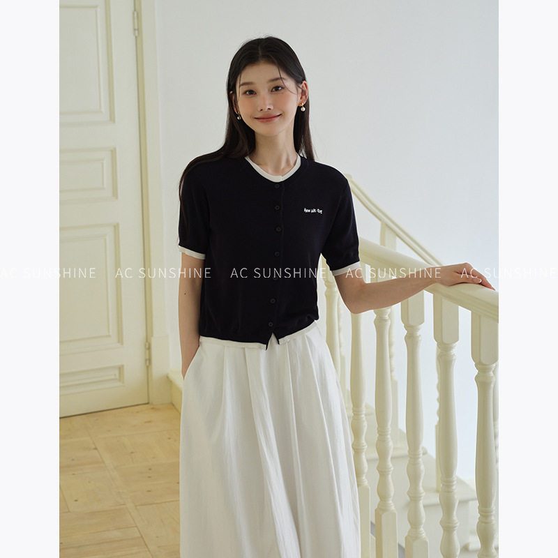 AC SUNSHINE夏季新款莱赛尔天丝亲肤针织开衫女短袖t恤上衣H17570图片