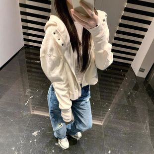 华夫格25SS颗粒感白色连帽拉链卫衣潮牌短外套 新款 韩国版 ALO