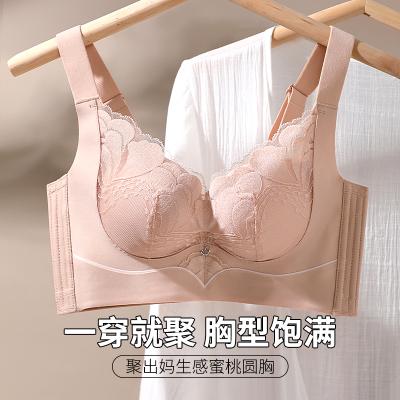 六月玫瑰【小胸聚拢】性感蕾丝内衣上托防下垂无钢圈收副乳文胸女