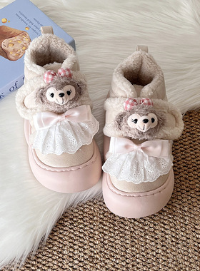 厚底增高可爱卡通雪莉玫棉鞋女2025冬季新款时尚保暖魔术贴