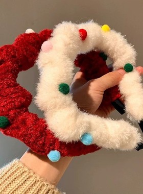 缤纷糖豆~圣诞红色毛绒发箍女洗脸高颅顶发卡头饰头箍2025年秋冬