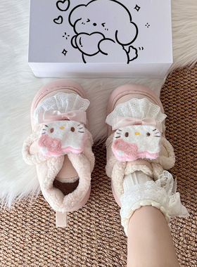 可爱卡通凯蒂猫厚底保暖东北棉鞋2025秋冬新款百搭防滑雪地靴