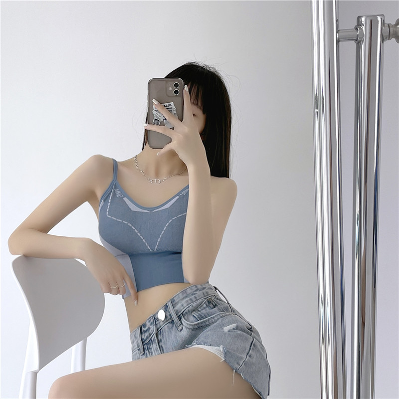 Real shot no less traceless underwear women's no steel ring color contrast thin style gathered to wrap the chest, anti light bottom support