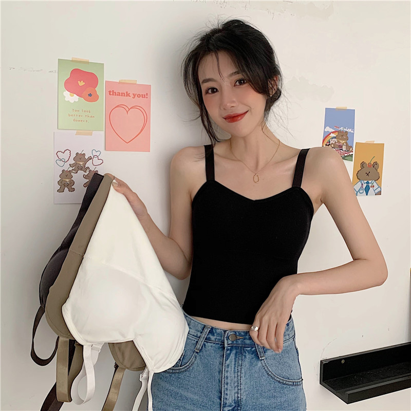 實拍不減吊帶背心女夏外穿帶胸墊運動內衣修身內搭短款上衣