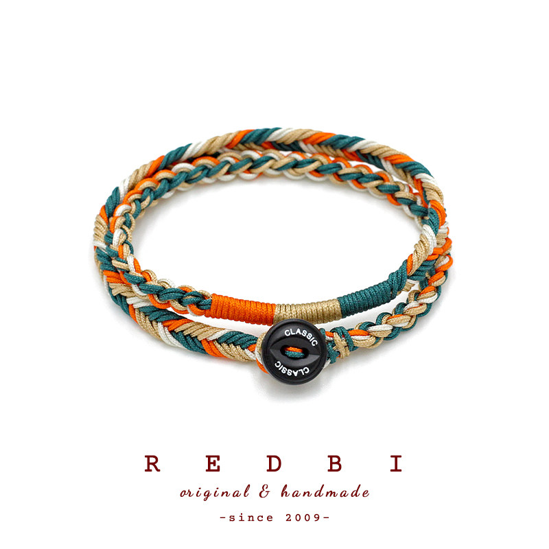 RedBi赤兔商店 橙绿山系日系工装美式复古小众原创设计纽扣手绳男