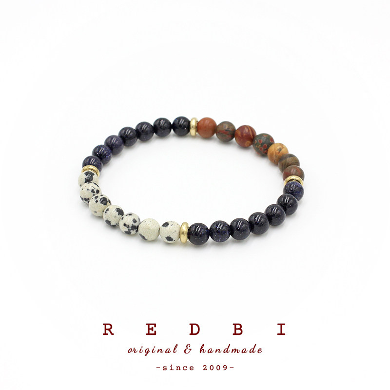 RedBi赤兔商店 昨夜星辰银河星空蓝砂石新中式小众原创手链男女 - 实物图