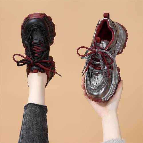 厚底老爹鞋女款银色休闲运动鞋