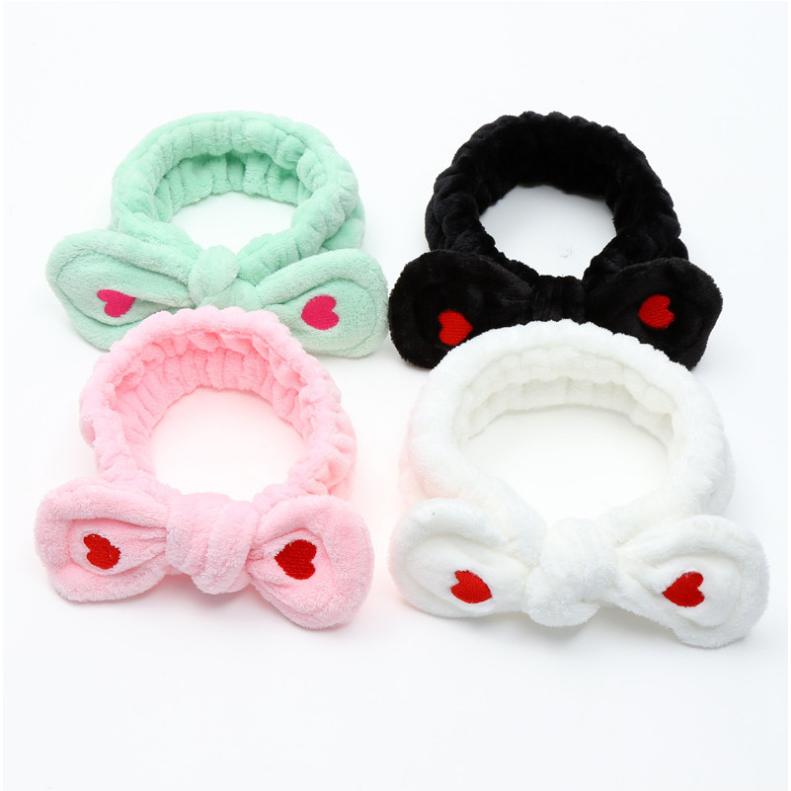 韩版爱心刺绣蝴蝶结法兰绒发箍 洗脸化妆束发带发饰品