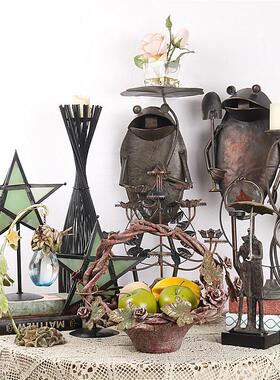 美式乡村复古做旧铁艺烛台杂货动物摆件家居民宿客厅玄关装饰道具