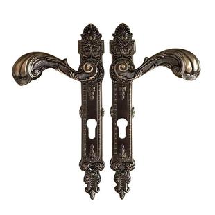 户外别墅铝艺大青古铜门锁不锈钢庭院锌合金欧窄式铁艺双开门把手