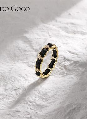 黑色编织皮绳戒指情侣对戒潮酷个性指环男女小众设计手饰