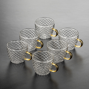 高硼硅玻璃小茶杯架子带把耐高温家用办公室功夫茶杯套装品茗杯