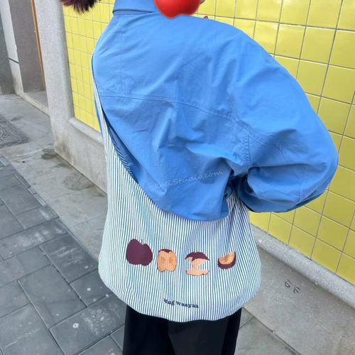 小众原创日系插画有趣的苹果单肩斜挎帆布包女生礼物大容量托特包
