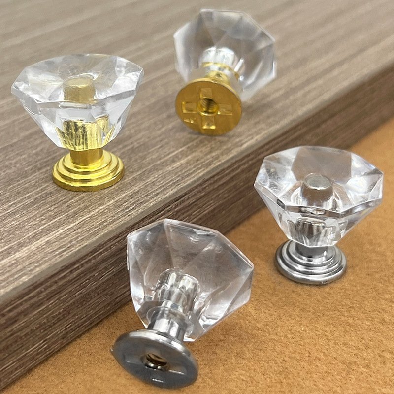 新中式亚克力拉手水晶透明把手门柜抽屉单孔金色银色手柄V-14