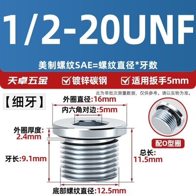 SAE系列镀锌/304不锈钢碳钢美制内六角带0圈密封法兰堵头40N5G-02