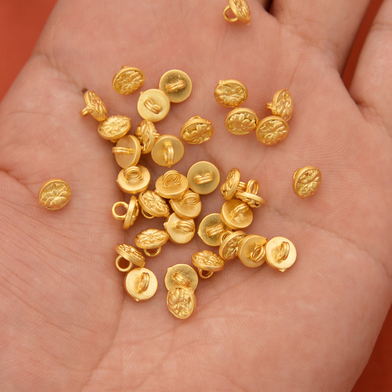 强保色沙金配件diy饰品古法金莲花纽扣手链手绳编织搭扣压襟扣