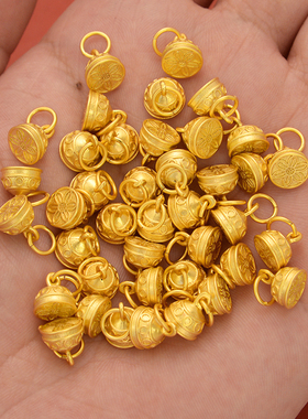 强保色沙金配件diy饰品古法金莲花印章吊坠手链手绳编织挂件材料