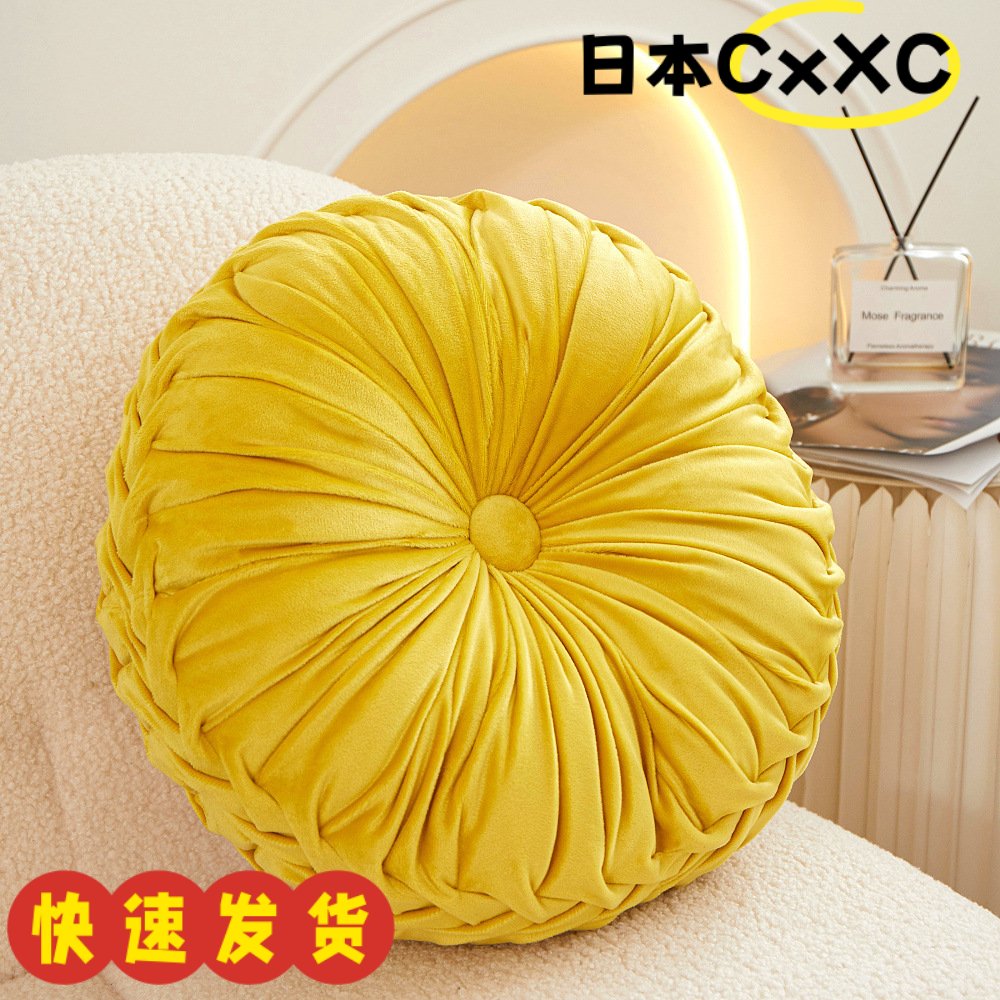 轻奢纯色荷兰绒南瓜沙发抱枕手工缝制车轮形状椅子腰枕靠垫AX63